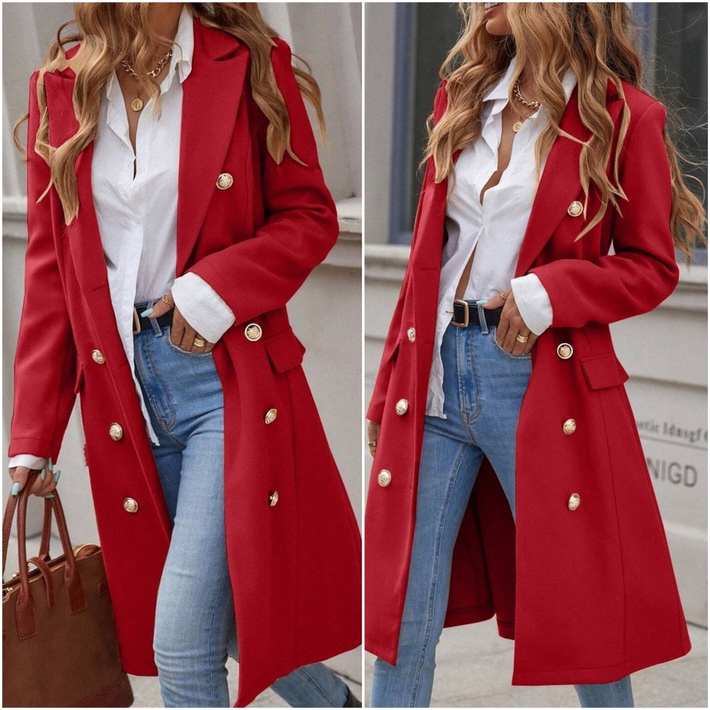 Classic Red Button up Long Jacket Coat